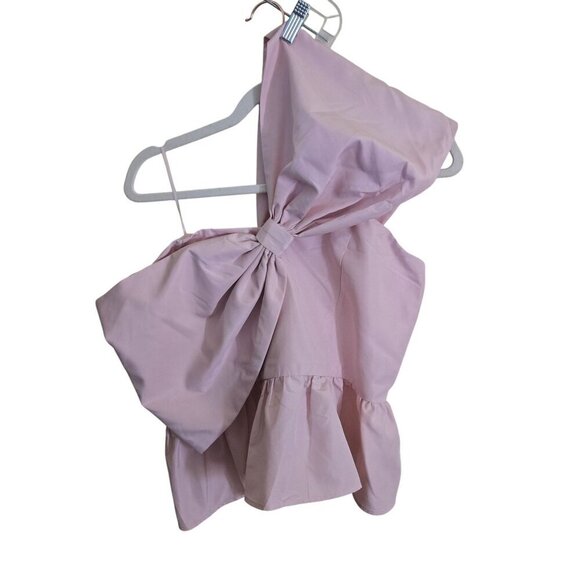 Express One Shoulder Statement Bow Corset Peplum Top Bubble Pink 2022 Size XL - Picture 2 of 6